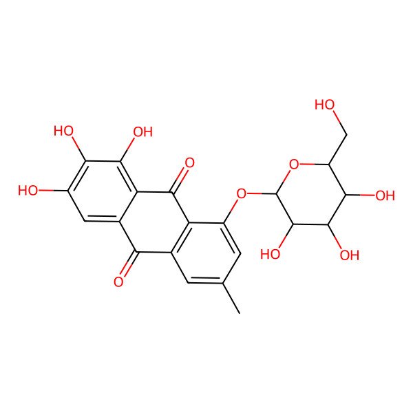 2D Structure of 1,2,3-trihydroxy-6-methyl-8-[(2S,3R,4S,5S,6R)-3,4,5-trihydroxy-6-(hydroxymethyl)oxan-2-yl]oxyanthracene-9,10-dione