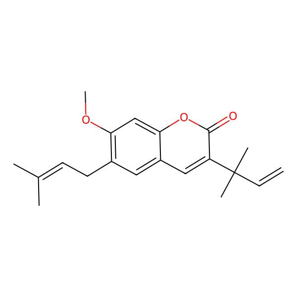 2D Structure of 7-Methoxy-3-(2-methylbut-3-en-2-yl)-6-(3-methylbut-2-enyl)chromen-2-one