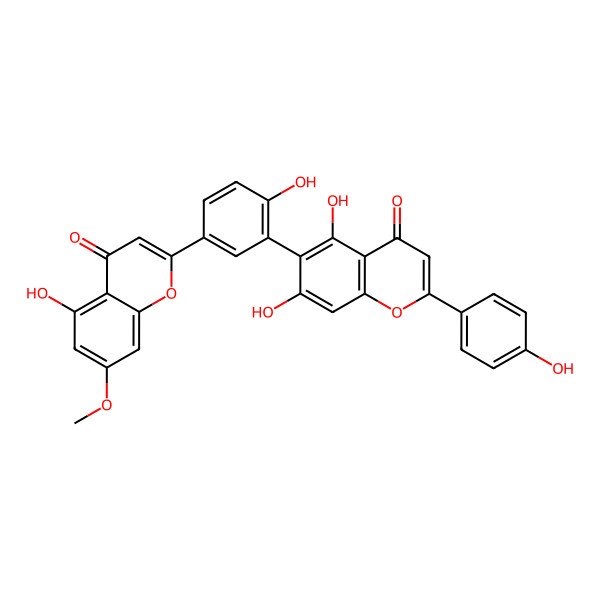 2D Structure of 7-Methoxy-4',4''',5,5'',7''-pentahydroxy-3',6''-biflavone