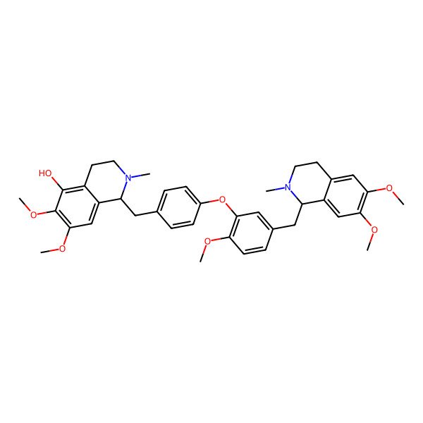 2D Structure of (1S)-1-[[4-[5-[[(1S)-6,7-dimethoxy-2-methyl-3,4-dihydro-1H-isoquinolin-1-yl]methyl]-2-methoxyphenoxy]phenyl]methyl]-6,7-dimethoxy-2-methyl-3,4-dihydro-1H-isoquinolin-5-ol