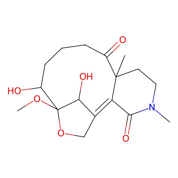 2D Structure of (1E,7S,12S,13S,16S)-12,16-dihydroxy-13-methoxy-4,7-dimethyl-14-oxa-4-azatricyclo[11.2.1.02,7]hexadec-1-ene-3,8-dione