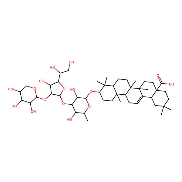 2D Structure of (6bR,10S,12aR,14bS)-10-[(2R,3S,4R,5R,6S)-4-[(2R,3R,4S,5R)-5-(1,2-dihydroxyethyl)-4-hydroxy-3-[(2S,3R,4S,5R)-3,4,5-trihydroxyoxan-2-yl]oxyoxolan-2-yl]oxy-3,5-dihydroxy-6-methyloxan-2-yl]oxy-2,2,6a,6b,9,9,12a-heptamethyl-1,3,4,5,6,6a,7,8,8a,10,11,12,13,14b-tetradecahydropicene-4a-carboxylic acid