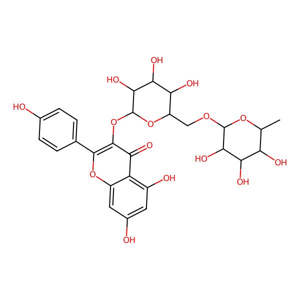 2D Structure of 5,7-Dihydroxy-2-(4-hydroxyphenyl)-3-[3,4,5-trihydroxy-6-[(3,4,5-trihydroxy-6-methyloxan-2-yl)oxymethyl]oxan-2-yl]oxychromen-4-one