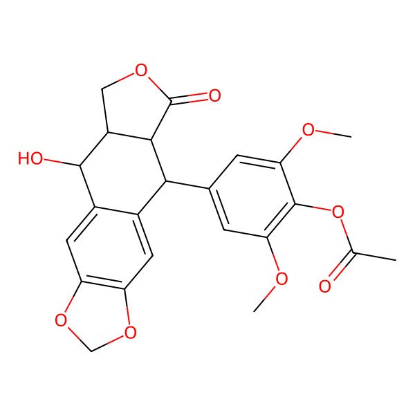 2D Structure of [4-[(5R,5aR,8aR,9R)-5-hydroxy-8-oxo-5a,6,8a,9-tetrahydro-5H-[2]benzofuro[6,5-f][1,3]benzodioxol-9-yl]-2,6-dimethoxyphenyl] acetate