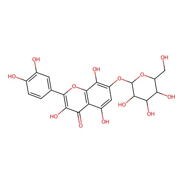 2D Structure of 2-(3,4-dihydroxyphenyl)-3,5,8-trihydroxy-7-[(3R,4S,5S,6R)-3,4,5-trihydroxy-6-(hydroxymethyl)oxan-2-yl]oxychromen-4-one