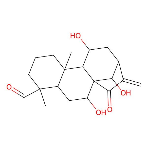 2D Structure of (1R,2R,4S,5S,9R,10S,11S,13S,16R)-2,11,16-trihydroxy-5,9-dimethyl-14-methylidene-15-oxotetracyclo[11.2.1.01,10.04,9]hexadecane-5-carbaldehyde