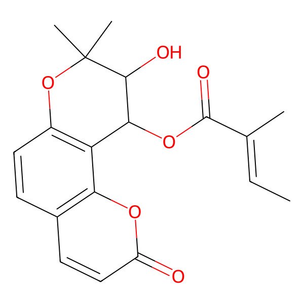 2D Structure of [(9R,10R)-9-hydroxy-8,8-dimethyl-2-oxo-9,10-dihydropyrano[2,3-f]chromen-10-yl] (Z)-2-methylbut-2-enoate