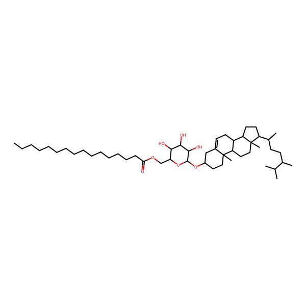 2D Structure of [(2R,3S,4S,5R,6R)-6-[[(3S,10R,13R,17R)-17-(5,6-dimethylheptan-2-yl)-10,13-dimethyl-2,3,4,7,8,9,11,12,14,15,16,17-dodecahydro-1H-cyclopenta[a]phenanthren-3-yl]oxy]-3,4,5-trihydroxyoxan-2-yl]methyl hexadecanoate