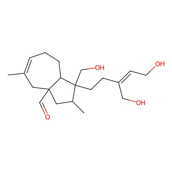 2D Structure of 1-[(Z)-5-hydroxy-3-(hydroxymethyl)pent-3-enyl]-1-(hydroxymethyl)-2,5-dimethyl-2,3,4,7,8,8a-hexahydroazulene-3a-carbaldehyde