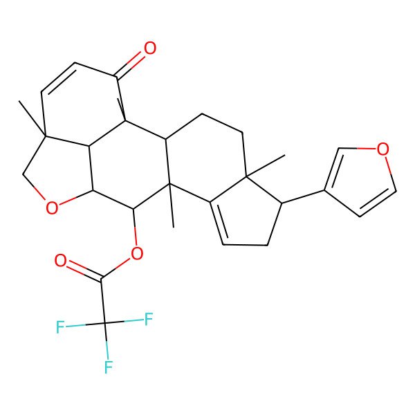 2D Structure of [(1R,2S,5S,6R,10R,11S,12R,15R,19S)-6-(furan-3-yl)-1,5,10,15-tetramethyl-18-oxo-13-oxapentacyclo[10.6.1.02,10.05,9.015,19]nonadeca-8,16-dien-11-yl] 2,2,2-trifluoroacetate