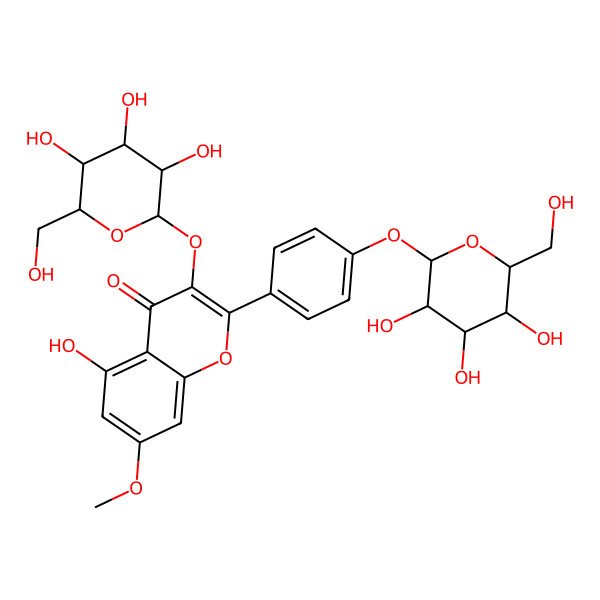 2D Structure of 5-hydroxy-7-methoxy-3-[(2S,3R,4S,5S,6R)-3,4,5-trihydroxy-6-(hydroxymethyl)oxan-2-yl]oxy-2-[4-[(2S,3R,4S,5S,6R)-3,4,5-trihydroxy-6-(hydroxymethyl)oxan-2-yl]oxyphenyl]chromen-4-one