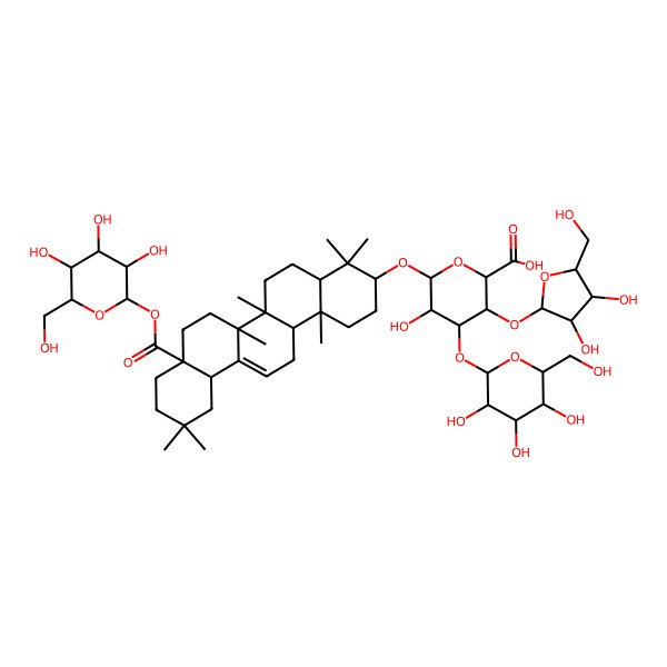2D Structure of (2S,3S,4R,5R,6R)-6-[[(3S,4aR,6aR,6bS,8aS,12aS,14aR,14bR)-4,4,6a,6b,11,11,14b-heptamethyl-8a-[(2S,3R,4S,5S,6R)-3,4,5-trihydroxy-6-(hydroxymethyl)oxan-2-yl]oxycarbonyl-1,2,3,4a,5,6,7,8,9,10,12,12a,14,14a-tetradecahydropicen-3-yl]oxy]-3-[(2R,3R,4R,5S)-3,4-dihydroxy-5-(hydroxymethyl)oxolan-2-yl]oxy-5-hydroxy-4-[(2S,3R,4S,5S,6R)-3,4,5-trihydroxy-6-(hydroxymethyl)oxan-2-yl]oxyoxane-2-carboxylic acid