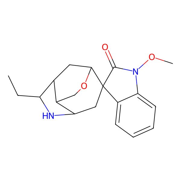 2D Structure of (Spiro(3H-indole-3,7'(6'H)-(3,) (6)methano(1H)oxepino(4,3-b)pyrrol)-2(1H)-one,) 2'-ethyl-2',3',3'a, 4',8',8'a-hexahydro-1-methoxy-
