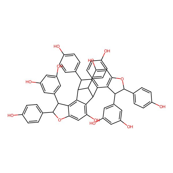 2D Structure of (1S,4R,5R,11R,12R,15R,16R,22S)-4,15-bis(3,5-dihydroxyphenyl)-5,11,16,22-tetrakis(4-hydroxyphenyl)-6,17-dioxahexacyclo[10.9.1.02,10.03,7.013,21.014,18]docosa-2(10),3(7),8,13(21),14(18),19-hexaene-9,20-diol