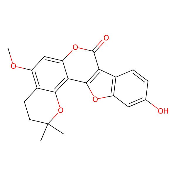 2D Structure of 6-Hydroxy-15-methoxy-19,19-dimethyl-3,12,20-trioxapentacyclo[11.8.0.02,10.04,9.016,21]henicosa-1(21),2(10),4(9),5,7,13,15-heptaen-11-one