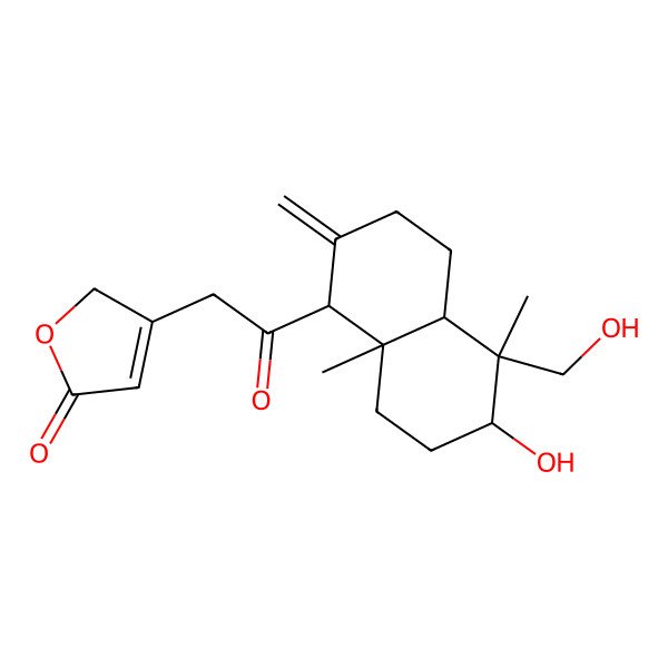 2D Structure of 3-[2-[(1R,4aS,5R,6R,8aR)-6-hydroxy-5-(hydroxymethyl)-5,8a-dimethyl-2-methylidene-3,4,4a,6,7,8-hexahydro-1H-naphthalen-1-yl]-2-oxoethyl]-2H-furan-5-one