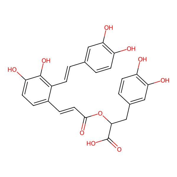 2D Structure of (2S)-3-(3,4-dihydroxyphenyl)-2-[(Z)-3-[2-[(E)-2-(3,4-dihydroxyphenyl)ethenyl]-3,4-dihydroxyphenyl]prop-2-enoyl]oxypropanoic acid