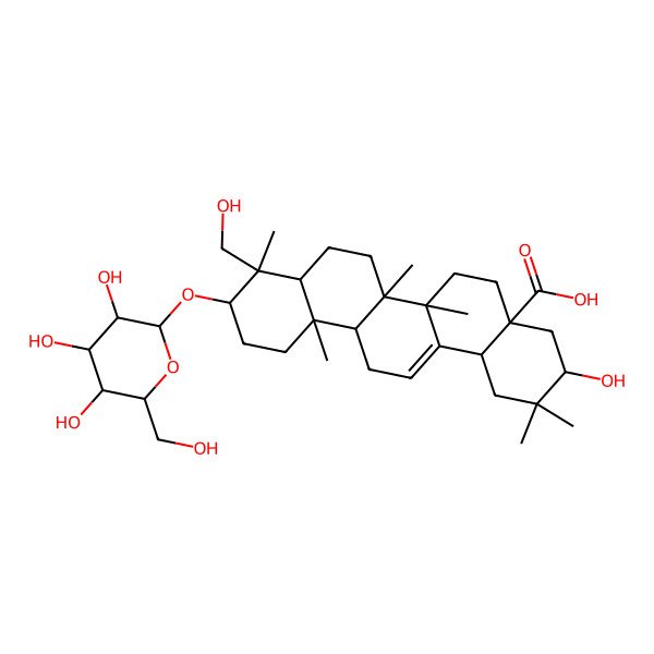 2D Structure of (3S,9R)-3-hydroxy-9-(hydroxymethyl)-2,2,6a,6b,9,12a-hexamethyl-10-[(2R,3R,4S,5S,6R)-3,4,5-trihydroxy-6-(hydroxymethyl)oxan-2-yl]oxy-1,3,4,5,6,6a,7,8,8a,10,11,12,13,14b-tetradecahydropicene-4a-carboxylic acid