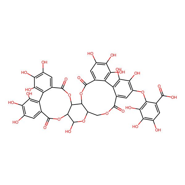 2D Structure of 2-[[(1R,2S,19R,20S,22R)-7,8,9,12,13,14,20,29,30,33,34,35-dodecahydroxy-4,17,25,38-tetraoxo-3,18,21,24,39-pentaoxaheptacyclo[20.17.0.02,19.05,10.011,16.026,31.032,37]nonatriaconta-5,7,9,11,13,15,26,28,30,32,34,36-dodecaen-28-yl]oxy]-3,4,5-trihydroxybenzoic acid