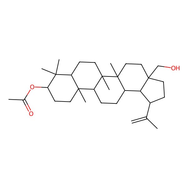 2D Structure of [(1R,3aS,5aR,5bR,7aR,9S,11aR,11bR,13aR,13bR)-3a-(hydroxymethyl)-5a,5b,8,8,11a-pentamethyl-1-prop-1-en-2-yl-1,2,3,4,5,6,7,7a,9,10,11,11b,12,13,13a,13b-hexadecahydrocyclopenta[a]chrysen-9-yl] acetate