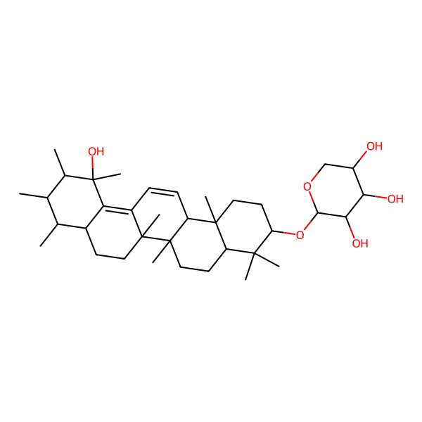 2D Structure of (2S,3R,4S,5S)-2-[[(6aR,6bS,9R,10S,11R,12R,14bS)-12-hydroxy-4,4,6a,6b,9,10,11,12,14b-nonamethyl-2,3,4a,5,6,7,8,8a,9,10,11,14a-dodecahydro-1H-picen-3-yl]oxy]oxane-3,4,5-triol