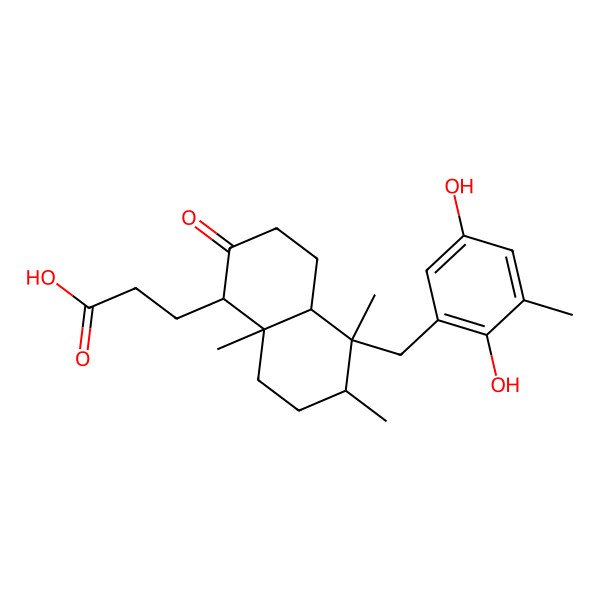 2D Structure of 3-[(1S,4aR,5S,6S,8aR)-5-[(2,5-dihydroxy-3-methylphenyl)methyl]-5,6,8a-trimethyl-2-oxo-3,4,4a,6,7,8-hexahydro-1H-naphthalen-1-yl]propanoic acid