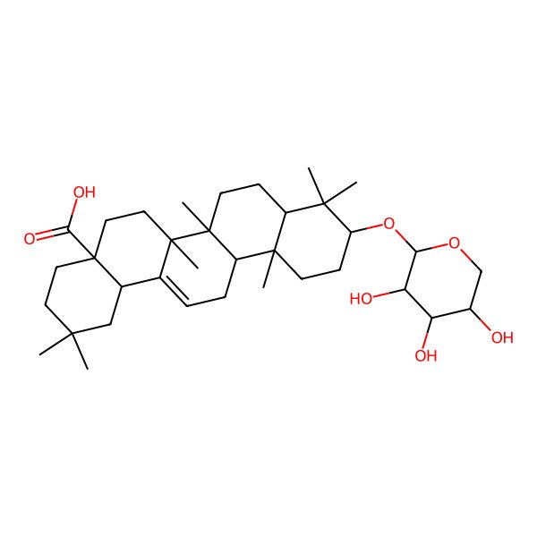 2D Structure of (4aS,6aR,6aS,6bR,8aR,10S,12aR,14bS)-2,2,6a,6b,9,9,12a-heptamethyl-10-[(2S,3R,4S,5S)-3,4,5-trihydroxyoxan-2-yl]oxy-1,3,4,5,6,6a,7,8,8a,10,11,12,13,14b-tetradecahydropicene-4a-carboxylic acid