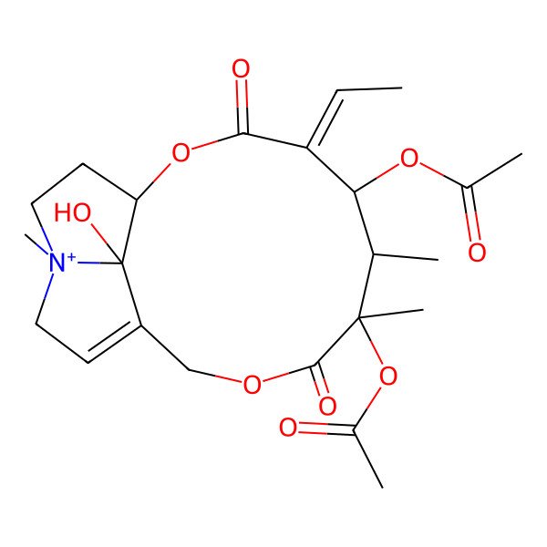 2D Structure of [(4E)-7-acetyloxy-4-ethylidene-17-hydroxy-6,7,14-trimethyl-3,8-dioxo-2,9-dioxa-14-azoniatricyclo[9.5.1.014,17]heptadec-11-en-5-yl] acetate