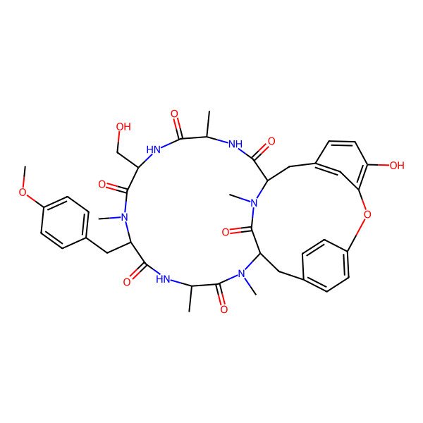 2D Structure of (1S,4R,7S,10S,13S,16S)-24-hydroxy-7-(hydroxymethyl)-10-[(4-methoxyphenyl)methyl]-4,9,13,15,29-pentamethyl-22-oxa-3,6,9,12,15,29-hexazatetracyclo[14.12.2.218,21.123,27]tritriaconta-18,20,23,25,27(31),32-hexaene-2,5,8,11,14,30-hexone
