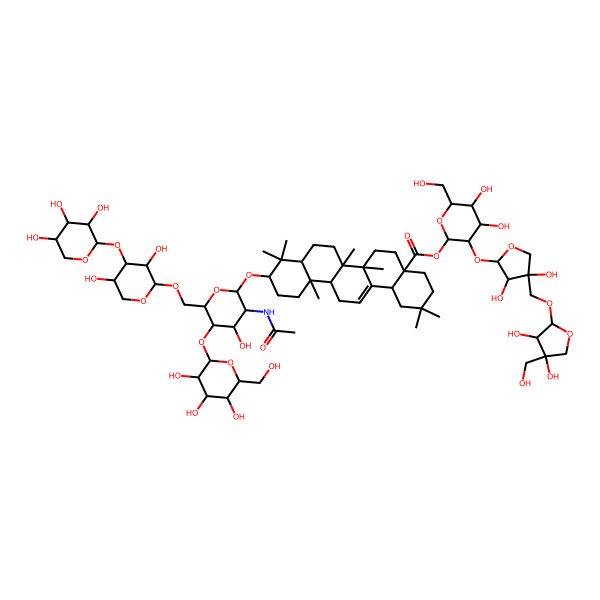 2D Structure of [(2S,3R,4S,5S,6R)-3-[(2S,3R,4R)-4-[[(2S,3R,4R)-3,4-dihydroxy-4-(hydroxymethyl)oxolan-2-yl]oxymethyl]-3,4-dihydroxyoxolan-2-yl]oxy-4,5-dihydroxy-6-(hydroxymethyl)oxan-2-yl] (4aS,6aR,6aS,6bR,8aR,10S,12aR,14bS)-10-[(2R,3R,4R,5S,6R)-3-acetamido-6-[[(2S,3R,4S,5S)-3,5-dihydroxy-4-[(2S,3R,4S,5R)-3,4,5-trihydroxyoxan-2-yl]oxyoxan-2-yl]oxymethyl]-4-hydroxy-5-[(2S,3R,4S,5S,6R)-3,4,5-trihydroxy-6-(hydroxymethyl)oxan-2-yl]oxyoxan-2-yl]oxy-2,2,6a,6b,9,9,12a-heptamethyl-1,3,4,5,6,6a,7,8,8a,10,11,12,13,14b-tetradecahydropicene-4a-carboxylate