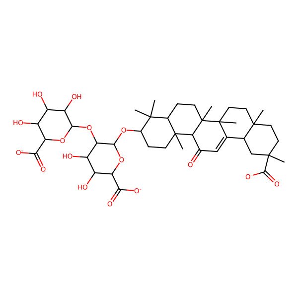 2D Structure of (2S,3S,4S,5R,6R)-6-[(2R,3R,5S,6S)-2-[[(3S,6aR,6bS,8aS,11S,14bS)-11-carboxylato-4,4,6a,6b,8a,11,14b-heptamethyl-14-oxo-2,3,4a,5,6,7,8,9,10,12,12a,14a-dodecahydro-1H-picen-3-yl]oxy]-6-carboxylato-4,5-dihydroxyoxan-3-yl]oxy-3,4,5-trihydroxyoxane-2-carboxylate