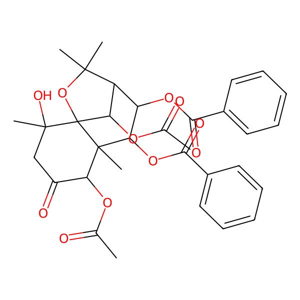 2D Structure of [(5R,6R)-5,12-diacetyloxy-7-benzoyloxy-2-hydroxy-2,6,10,10-tetramethyl-4-oxo-11-oxatricyclo[7.2.1.01,6]dodecan-8-yl] benzoate
