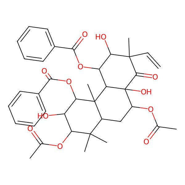 2D Structure of [(2S,3S,4S,4aS,4bS,5R,6S,7S,8aS,10R,10aR)-7,10-diacetyloxy-5-benzoyloxy-2-ethenyl-3,6,10a-trihydroxy-2,4b,8,8-tetramethyl-1-oxo-4,4a,5,6,7,8a,9,10-octahydro-3H-phenanthren-4-yl] benzoate