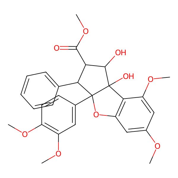 2D Structure of (1R)-2,3-Dihydro-1,8bbeta-dihydroxy-3beta-phenyl-3abeta-(3,4-dimethoxyphenyl)-6,8-dimethoxy-1H-cyclopenta[b]benzofuran-2alpha-carboxylic acid methyl ester