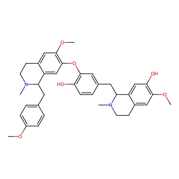 2D Structure of 1-{[4-Hydroxy-3-({6-methoxy-1-[(4-methoxyphenyl)methyl]-2-methyl-1,2,3,4-tetrahydroisoquinolin-7-yl}oxy)phenyl]methyl}-6-methoxy-2-methyl-1,2,3,4-tetrahydroisoquinolin-7-ol
