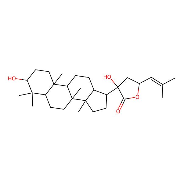 2D Structure of (3S,5S)-3-hydroxy-3-[(3S,5R,8R,9R,10R,13R,14R,17S)-3-hydroxy-4,4,8,10,14-pentamethyl-2,3,5,6,7,9,11,12,13,15,16,17-dodecahydro-1H-cyclopenta[a]phenanthren-17-yl]-5-(2-methylprop-1-enyl)oxolan-2-one