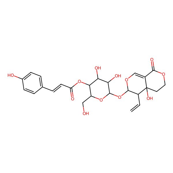 2D Structure of [(2R,3S,4R,5R,6S)-6-[[(3S,4R,4aR)-4-ethenyl-4a-hydroxy-8-oxo-3,4,5,6-tetrahydropyrano[3,4-c]pyran-3-yl]oxy]-4,5-dihydroxy-2-(hydroxymethyl)oxan-3-yl] (E)-3-(4-hydroxyphenyl)prop-2-enoate