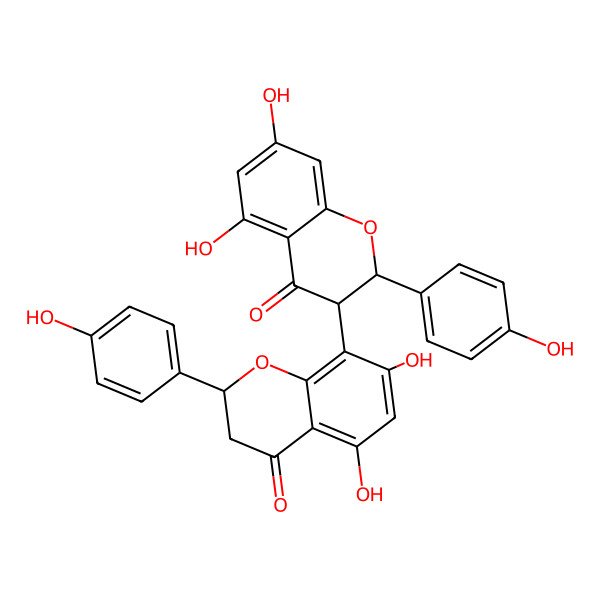 2D Structure of (3,8'-Bi-2H-1-benzopyran)-4,4'(3H,3'H)-dione, 5,5',7,7'-tetrahydroxy-2,2'-bis(4-hydroxyphenyl)-, (2S,2'S,3R)-