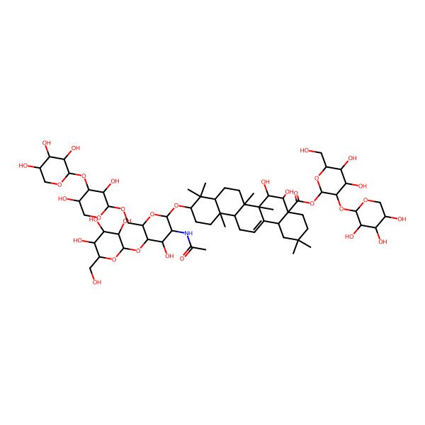 2D Structure of [(2S,3R,4S,5S,6R)-4,5-dihydroxy-6-(hydroxymethyl)-3-[(2S,3R,4S,5R)-3,4,5-trihydroxyoxan-2-yl]oxyoxan-2-yl] (4aR,5S,6R,6aR,6aS,6bR,8aR,10S,12aR,14bS)-10-[(2R,3R,4R,5S,6R)-3-acetamido-6-[[(2S,3R,4S,5S)-3,5-dihydroxy-4-[(2S,3R,4S,5R)-3,4,5-trihydroxyoxan-2-yl]oxyoxan-2-yl]oxymethyl]-4-hydroxy-5-[(2S,3R,4S,5S,6R)-3,4,5-trihydroxy-6-(hydroxymethyl)oxan-2-yl]oxyoxan-2-yl]oxy-5,6-dihydroxy-2,2,6a,6b,9,9,12a-heptamethyl-1,3,4,5,6,6a,7,8,8a,10,11,12,13,14b-tetradecahydropicene-4a-carboxylate