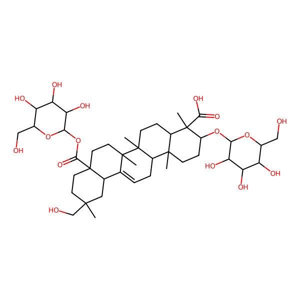 2D Structure of 11-(hydroxymethyl)-4,6a,6b,11,14b-pentamethyl-3-[(2S,3R,4S,5S,6R)-3,4,5-trihydroxy-6-(hydroxymethyl)oxan-2-yl]oxy-8a-[(2S,3R,4S,5S,6R)-3,4,5-trihydroxy-6-(hydroxymethyl)oxan-2-yl]oxycarbonyl-1,2,3,4a,5,6,7,8,9,10,12,12a,14,14a-tetradecahydropicene-4-carboxylic acid