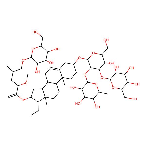2D Structure of 26-O-beta-D-glucopyranosyl-3beta,26-dihydroxy-23(S)-methoxy-25(R)-furosta-5,20(22)-dien-3-O-alpha-L-rhamnopyranosyl(1-2)-[beta-D-glucopyranosyl(1-3)]-beta-D-glucopyranoside