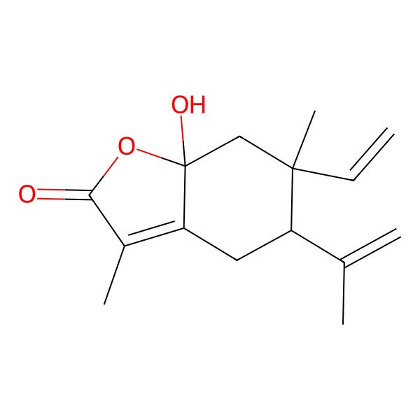 2D Structure of (5R,6R,7aR)-6-ethenyl-7a-hydroxy-3,6-dimethyl-5-prop-1-en-2-yl-5,7-dihydro-4H-1-benzofuran-2-one