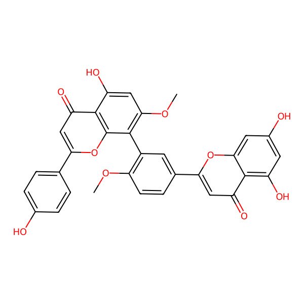 2D Structure of 8-[5-(5,7-Dihydroxy-4-oxo-chromen-2-yl)-2-methoxy-phenyl]-5-hydroxy-2-(4-hydroxyphenyl)-7-methoxy-chromen-4-one