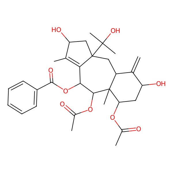 2D Structure of [(2S,4R,5R,5aS,6S,8S,10aS)-5,6-diacetyloxy-2,8-dihydroxy-10a-(2-hydroxypropan-2-yl)-3,5a-dimethyl-9-methylidene-2,4,5,6,7,8,9a,10-octahydro-1H-benzo[g]azulen-4-yl] benzoate