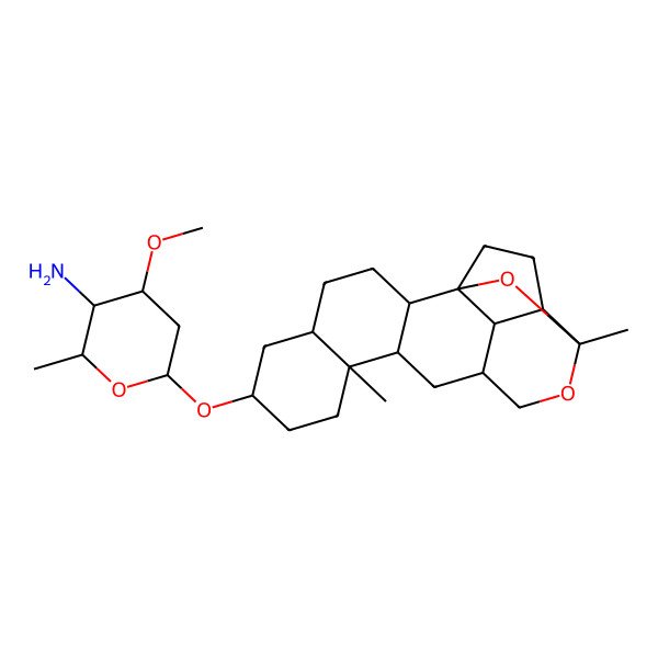 2D Structure of (2R)-6-[[(1S,7S,10S)-10,16-dimethyl-15,21-dioxahexacyclo[11.6.1.11,16.02,11.05,10.017,20]henicosan-7-yl]oxy]-4-methoxy-2-methyloxan-3-amine