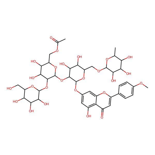 2D Structure of [(2R,3S,4S,5R,6S)-6-[(2S,3R,4S,5S,6R)-4,5-dihydroxy-2-[5-hydroxy-2-(4-methoxyphenyl)-4-oxochromen-7-yl]oxy-6-[[(2R,3R,4R,5R,6S)-3,4,5-trihydroxy-6-methyloxan-2-yl]oxymethyl]oxan-3-yl]oxy-3,4-dihydroxy-5-[(2S,3R,4S,5S,6R)-3,4,5-trihydroxy-6-(hydroxymethyl)oxan-2-yl]oxyoxan-2-yl]methyl acetate