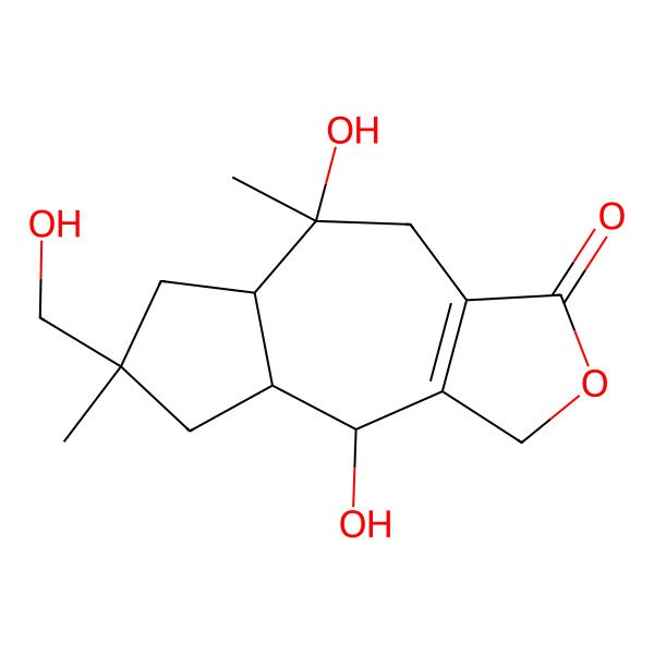 2D Structure of 4,4abeta,5,6,7,7abeta,8,9-Octahydro-4beta,8beta-dihydroxy-6beta-(hydroxymethyl)-6,8-dimethylazuleno[5,6-c]furan-1(3H)-one