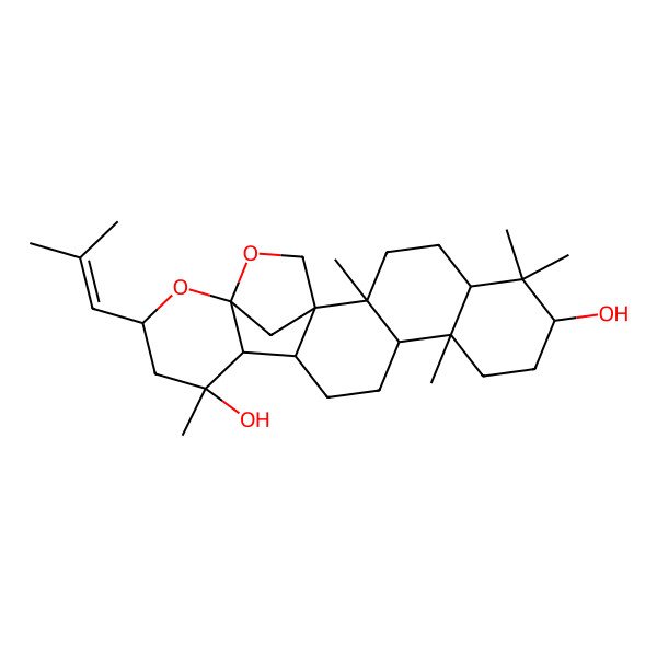 2D Structure of (2R,7S,10R)-2,6,6,10,16-pentamethyl-18-(2-methylprop-1-enyl)-19,21-dioxahexacyclo[18.2.1.01,14.02,11.05,10.015,20]tricosane-7,16-diol