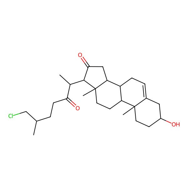 2D Structure of (3S,10R,13S)-17-(7-chloro-6-methyl-3-oxoheptan-2-yl)-3-hydroxy-10,13-dimethyl-1,2,3,4,7,8,9,11,12,14,15,17-dodecahydrocyclopenta[a]phenanthren-16-one
