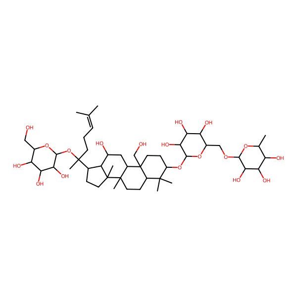 2D Structure of (2S,3S,4R,5R,6R)-2-methyl-6-[[(2R,3S,4S,5R,6R)-3,4,5-trihydroxy-6-[[(14R)-12-hydroxy-10-(hydroxymethyl)-4,4,8,14-tetramethyl-17-[(2S)-6-methyl-2-[(2S,3R,4S,5S,6R)-3,4,5-trihydroxy-6-(hydroxymethyl)oxan-2-yl]oxyhept-5-en-2-yl]-2,3,5,6,7,9,11,12,13,15,16,17-dodecahydro-1H-cyclopenta[a]phenanthren-3-yl]oxy]oxan-2-yl]methoxy]oxane-3,4,5-triol